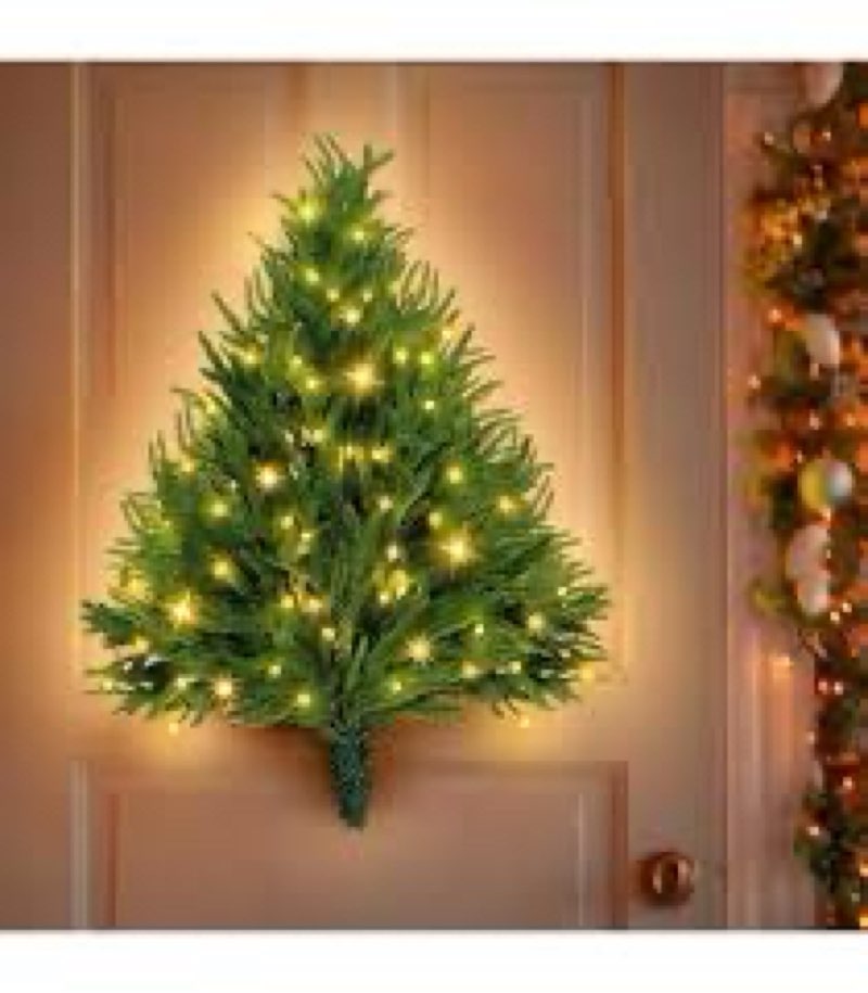 ElectricWise 2FT Wall Hanging Christmas Tree with Led Lights, Pre lit Norfolk Pine Artificial Flat W