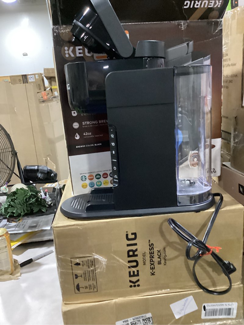 Condition photo showing Good Condition for keurig k-express single serve k-cup pod coffee maker, 3 brew sizes, strong button feature, 42oz removable reservoir, black