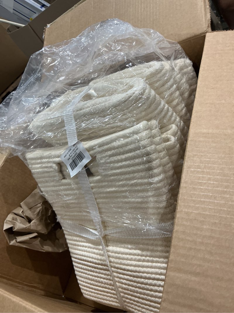 Condition photo showing Good Condition for ubbcare set of 4 storage basket-12 x 12 x 12 in, cotton rope baskets for shelves, toys, book, cube storage bins with handles, woven storage basket for organizing, beige 4pack-12 x 12 x 12 inch beige