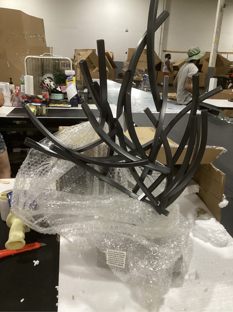 Condition photo showing As Is for deco 79 metal abstract sculpture with marble base, 17" x 7" x 24", gray