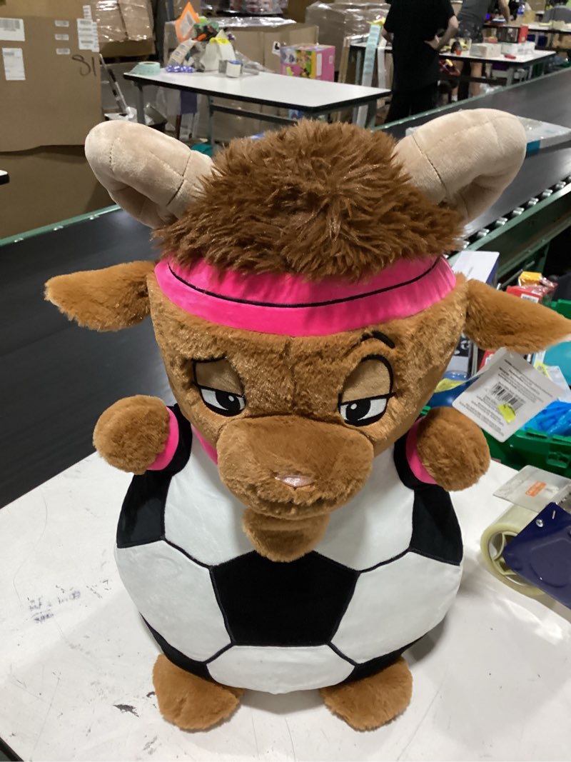 Condition photo showing New/Like New for ready to hug sport goat soccer plush, 24-inch
