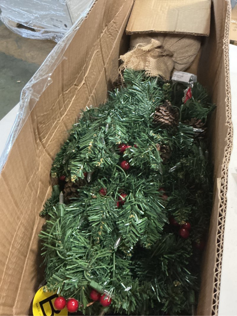 Condition photo showing Good Condition for 4FT Prelit Christmas Tree, Artificial Tabletop Xmas Tree, Small Christmas Tree Pre-Decorated with Pinecones and Berries (150 Clear Warm Lights and Realistic 380 Thicken Tips, Cloth Bag Base)