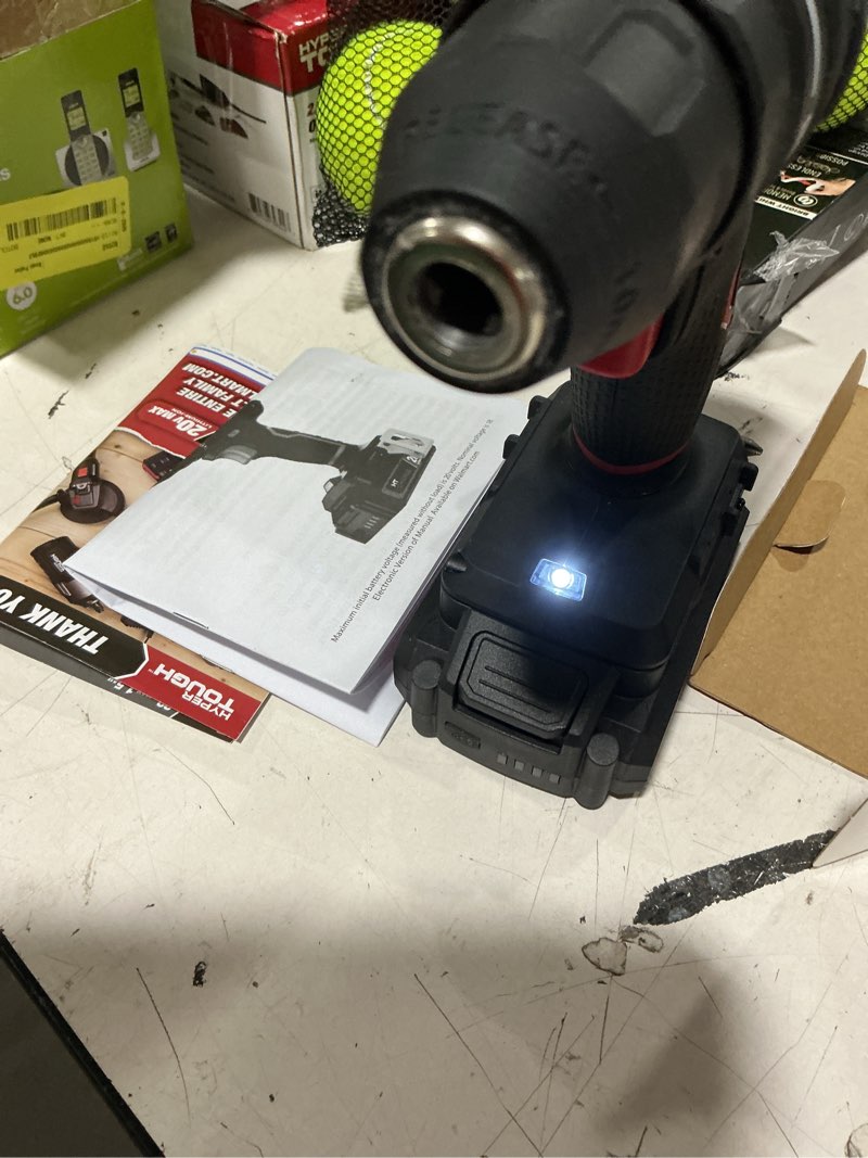 Condition photo showing Good Condition for hyper tough 20v brushless cordless drill with 1.5ah battery and usb-c charging cable
