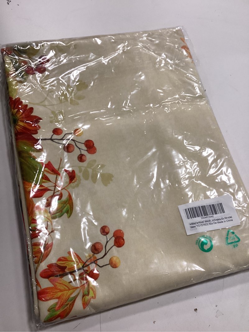 Condition photo showing New/Like New for Farmhouse Tablecloth Waterproof Fall Winter Tablecloths Autumn Hanukkah Thanksgiving Rustic Table Cover for Home Holiday Party Dining Table (Pumpkins, 33 x 33 Inches) Pumpkins 33" x 33" (Square)