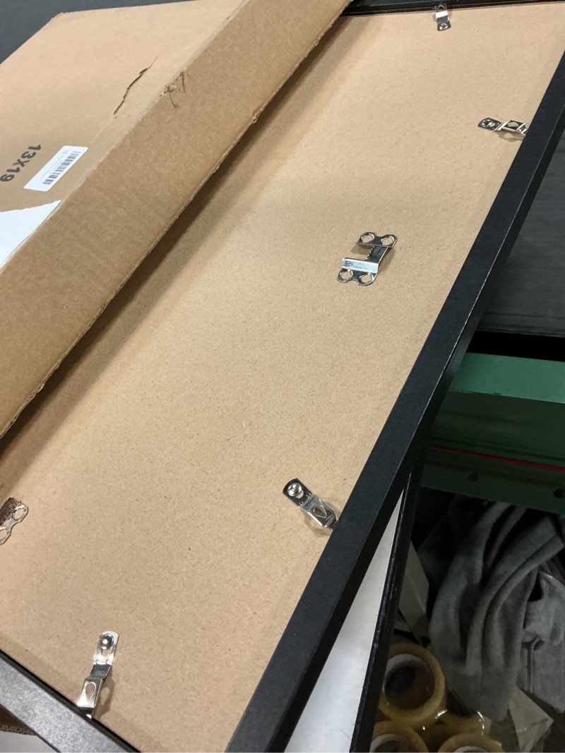 Condition photo showing As Is for PEALSN 13x19 Picture Frame Set of 6, Display Pictures 11 x 17 with Mat or 13 x 19 without Mat for Wall Mounting Display, Poster Frames Collage for Wall Decor, Black.