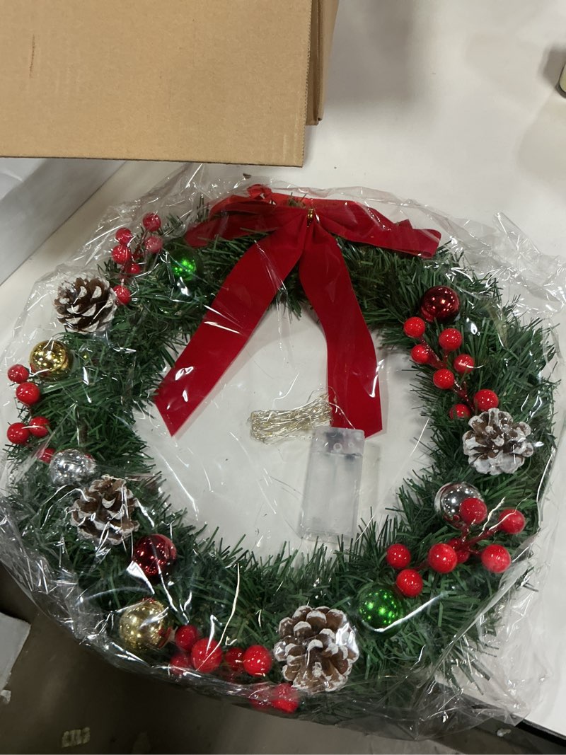 Condition photo showing New/Like New for Jetec Christmas Wreaths Lighted Artificial Door Adorned Christmas Wreath with Red Bow Pine Cones Berries Outdoor Prelit Xmas for Front Door Window Holiday Decor(Pure Red,2 Pcs) Pure Red 2