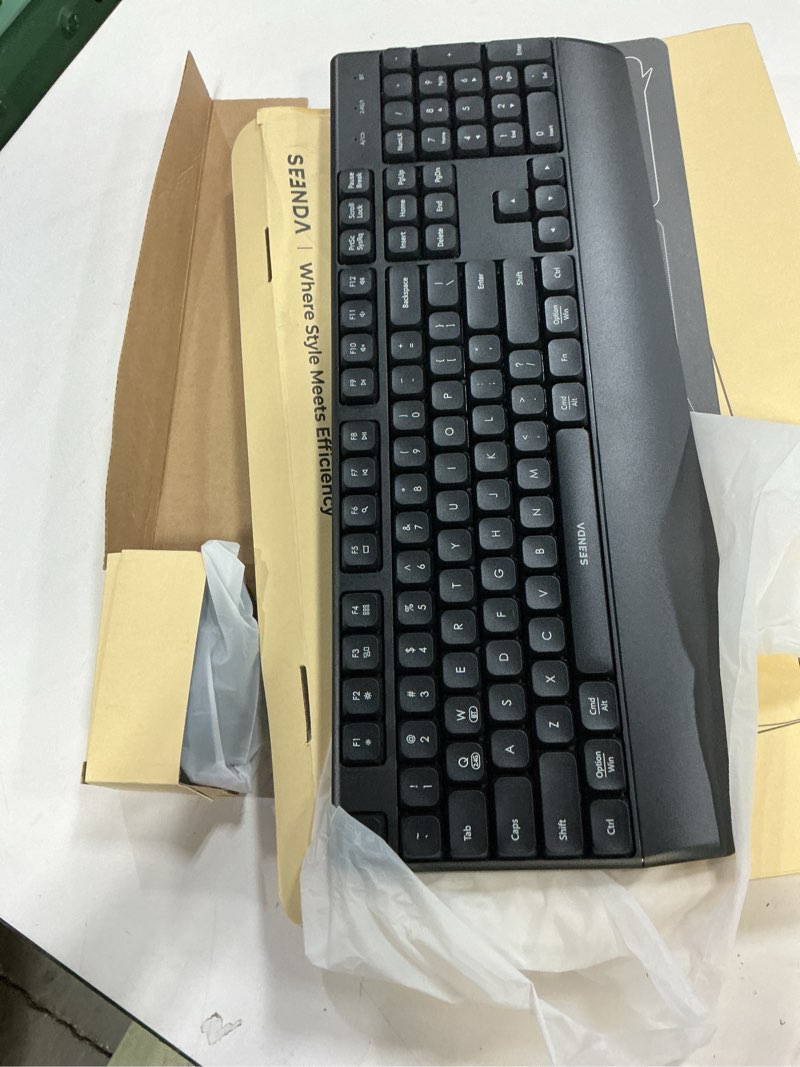 Condition photo showing New/Like New for seenda Wireless Bluetooth Keyboard and Mouse Combo, COE200 Ergonomic Wireless Keyboard Mouse with Wrist Rest, Multi-Device Connection, Full-Size, Compatible for Computer/Laptop/Mac/MacBook, Black