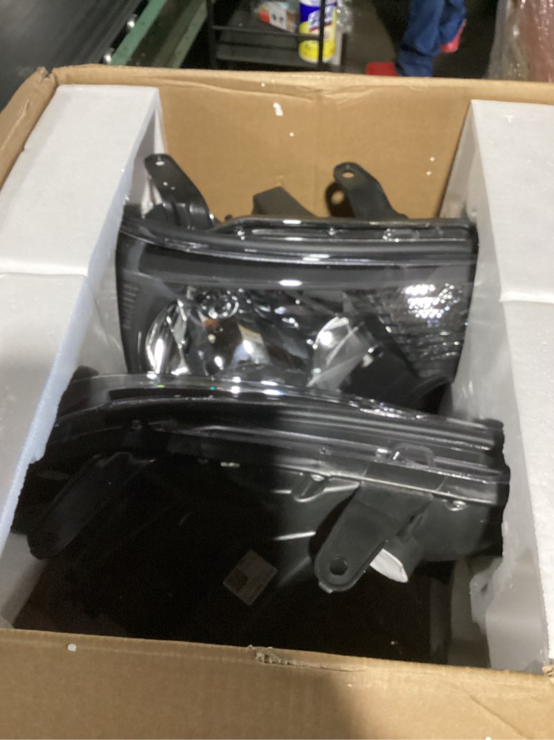 Condition photo showing As Is for 2009 2010 2011 2012 2013 2014 Ford F150 Pickup Headlight Assembly for 09-14 Ford F150 Clear Lens Chrome Housing with Amber Reflector Headlamp Replacement Left and Right Pair?W/O Bulbs? A-Chrome Housing Amber Reflector Clear Lens