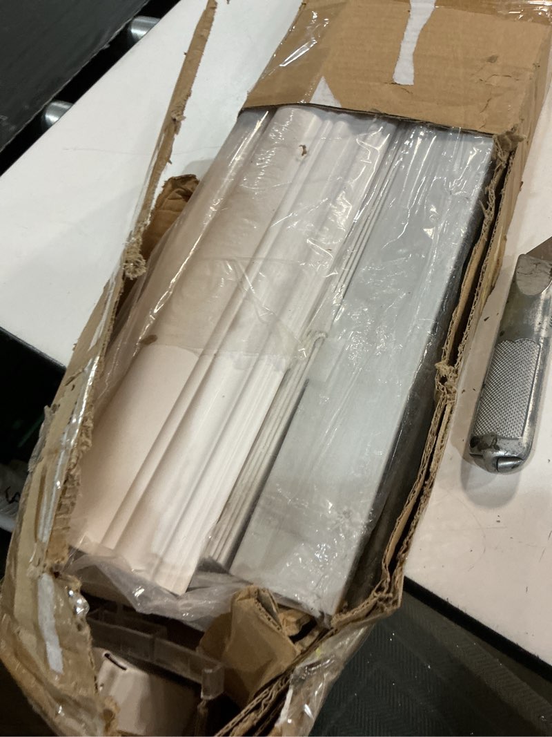 Condition photo showing Good Condition for us window and floor 2" faux wood 47.5" w x 60" h, inside mount cordless blinds, 47.5 x 60, white white 47.5"w x 60"h blinds