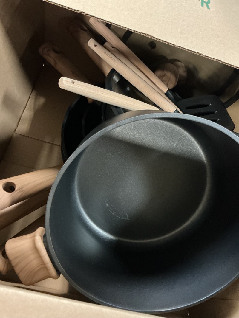 Condition photo showing Good Condition for carote nonstick pots and pans, induction titanium cookware set 16pcs kitchen cooking sets, pot and pan non stick w/frying pan (pfos, pfoa free) mothers day black 16 pcs