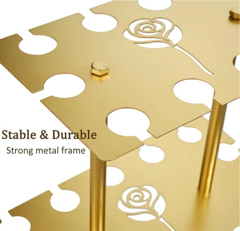 metal champagne flute holder stand for party – 3-tier champagne tower display holds 42 glasses, gold champagne stand holder for wedding, event, celebration (gold, rectangle)
