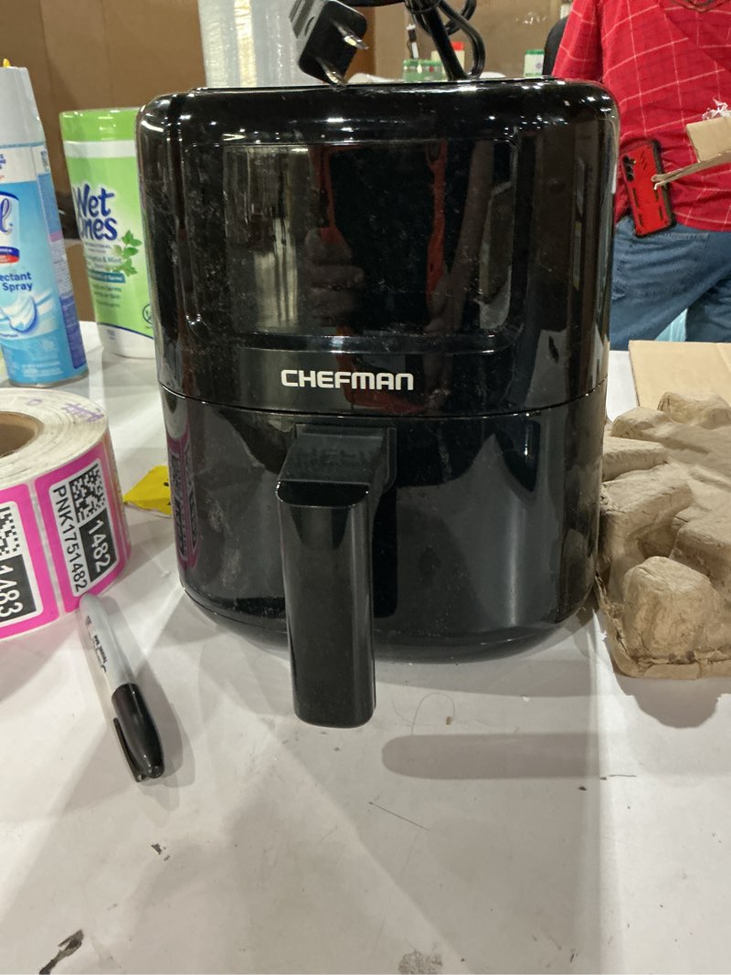 Condition photo showing As Is for CHEFMAN 2 Qt Mini Air Fryer – Digital Space-Saving Compact Air Fryer with Nonstick and Dishwasher Safe Basket, Quick & Easy Meals in Minutes, Features Digital Timer and Shake Reminder – Black 2 Quart Black