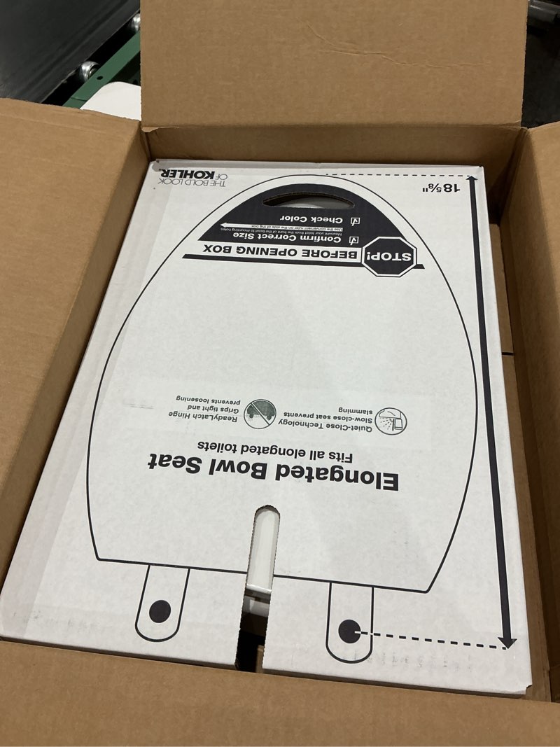 Condition photo showing Good Condition for kohler 4636-rl-0 cachet readylatch elongated toilet seat slow close, soft close toilet seat quiet lid, contoured grip-tight bumpers installation hardware, apartment essentials, white white elongated ready latch