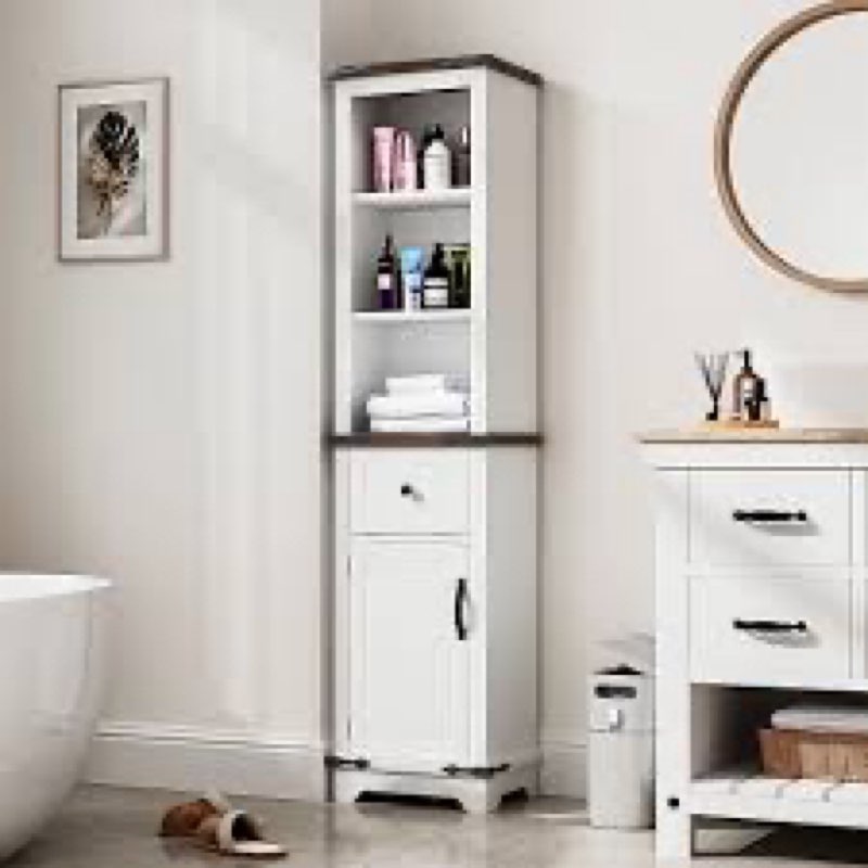 Freestanding Linen Cabinet, 5-Tier Tall Bathroom Storage Cabinet Tower with Doors & Adjustable Shelves for Office Home