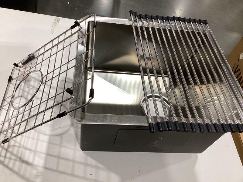Condition photo showing Good Condition for 15 undermount sink stainless steel bar prep sink 15x17 single bowl | 16 gauge stainless steel sink 15 inch small prep wet bar rv sink handmade basin round corner with rack & bottom grid 15"x17"x9" stainless steel