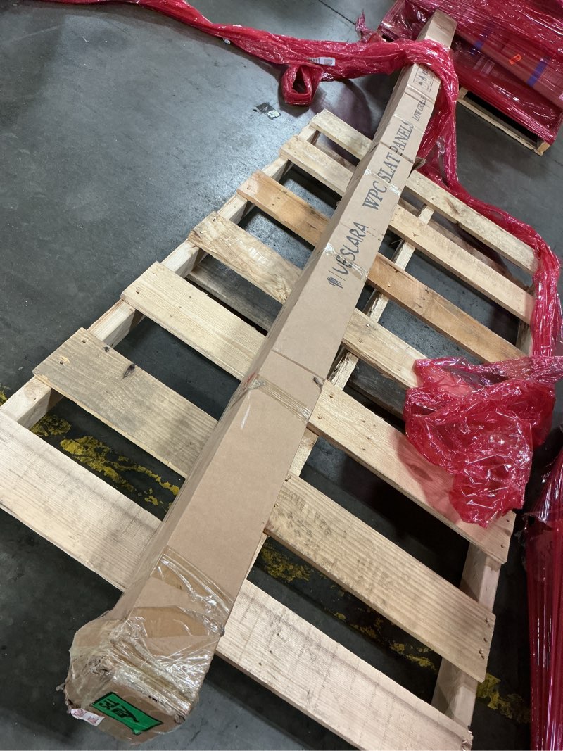 Condition photo showing As Is for OUZUGIE WPC Acoustic Slat Wall Paneling, 8-Pack 96 x 6 Inches 3D Wall Panels for Interior Wall Decor,Living Room,TV Background,Study Room,Office Spaces,Bedroom,Low Grille (Black)