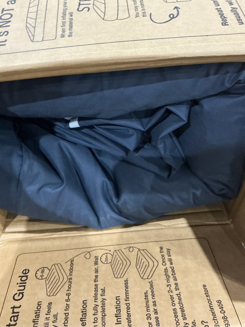 Condition photo showing As Is for cherimor queen air mattress with built-in pump & luxury quilted topper (washable&detachable), 20" raised comfort, 800lb support, 4.5 min fast inflate, blow up mattress for guest camping & home queen (u.s. standard) 20 in