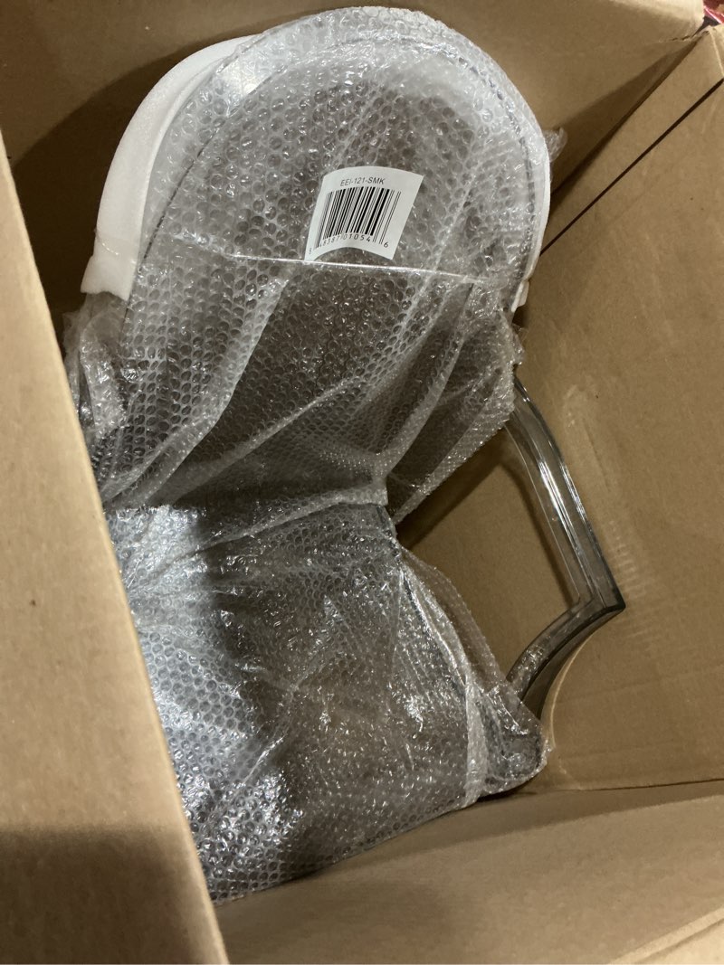 Condition photo showing As Is for Modway Casper Modern Acrylic Stacking Kitchen and Dining Room Arm Chair in Smoke - Fully Assembled