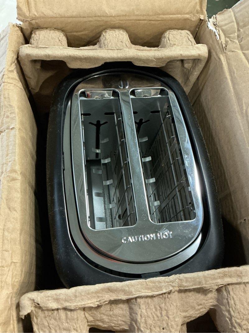 Condition photo showing Good Condition for Amazon Basics 2 Slice Toaster, With 6 Browning Settings, Extra Wide Slots For Bagels and Special Breads, Removable Easy-to-Clean Crumb Tray, Cancel/Defrost/Bagel Buttons, 900W, Black & Silver