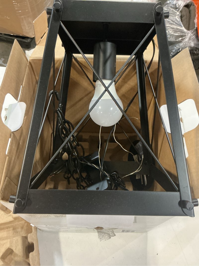 Condition photo showing As Is for progress lighting bradberry matte black farmhouse square mini hanging pendant light