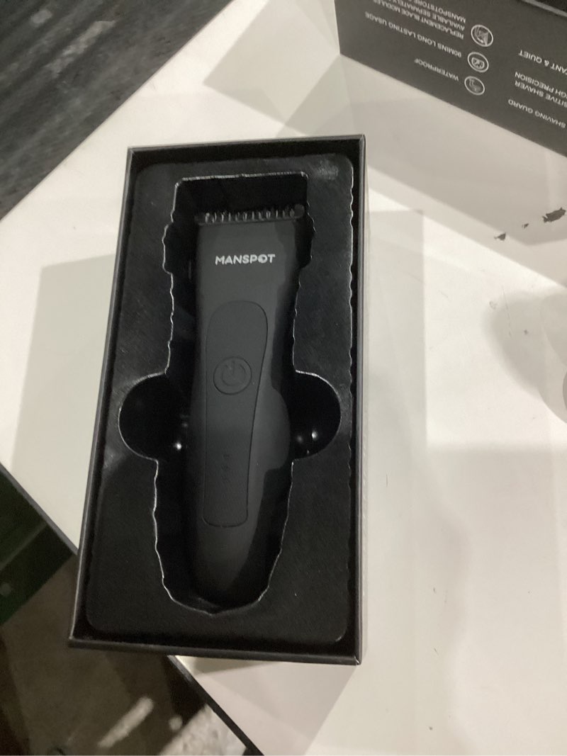 Condition photo showing Good Condition for MANSPOT Manscape Groin & Body Hair Trimmer for Men, Electric Ball Pubic Trimmer Shaver,Manscape Kit with 4 Guard,Replaceable Ceramic Blade Heads,Waterproof Wet/Dry Shaver,90 Minutes Shaving Black