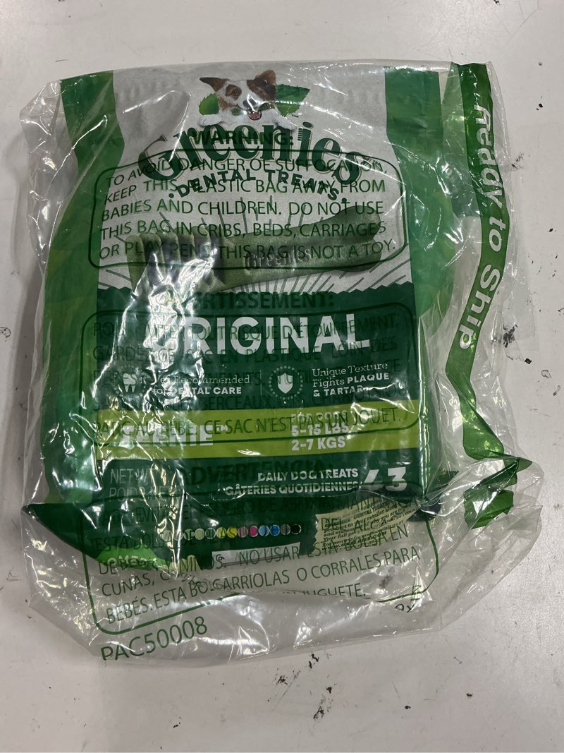 Condition photo showing New/Like New for (best by 28 aug 2027)   greenies veterinarian-recommended adult natural dental dog treats teenie size, dog dental chews, original flavor, 12 oz. pack, 43 count original 43 count (pack of 1)