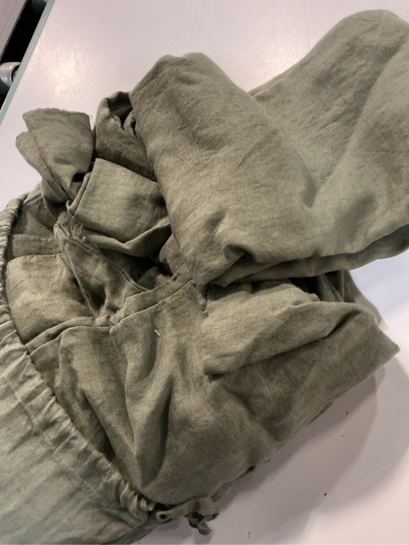 Condition photo showing Good Condition for european linen duvet cover set, king/cal king, dusty olive
