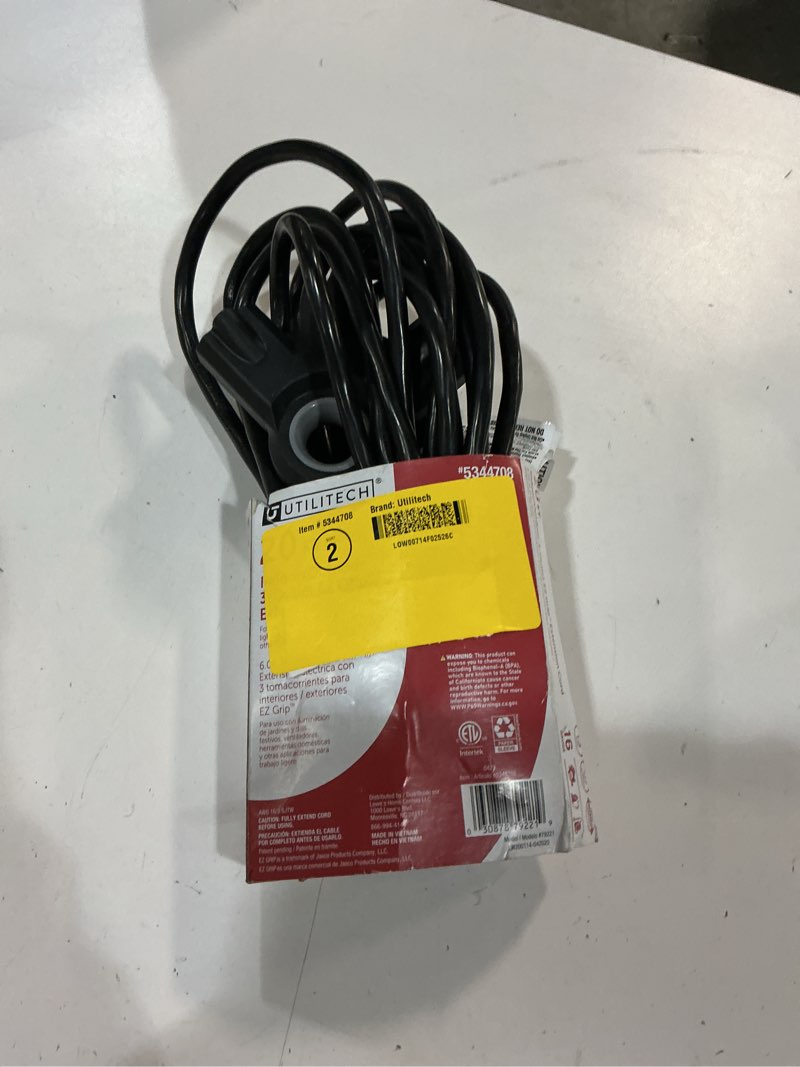 Condition photo showing As Is for utilitech 20-ft/3 3 prong black indoor/outdoor medium duty general extension cord