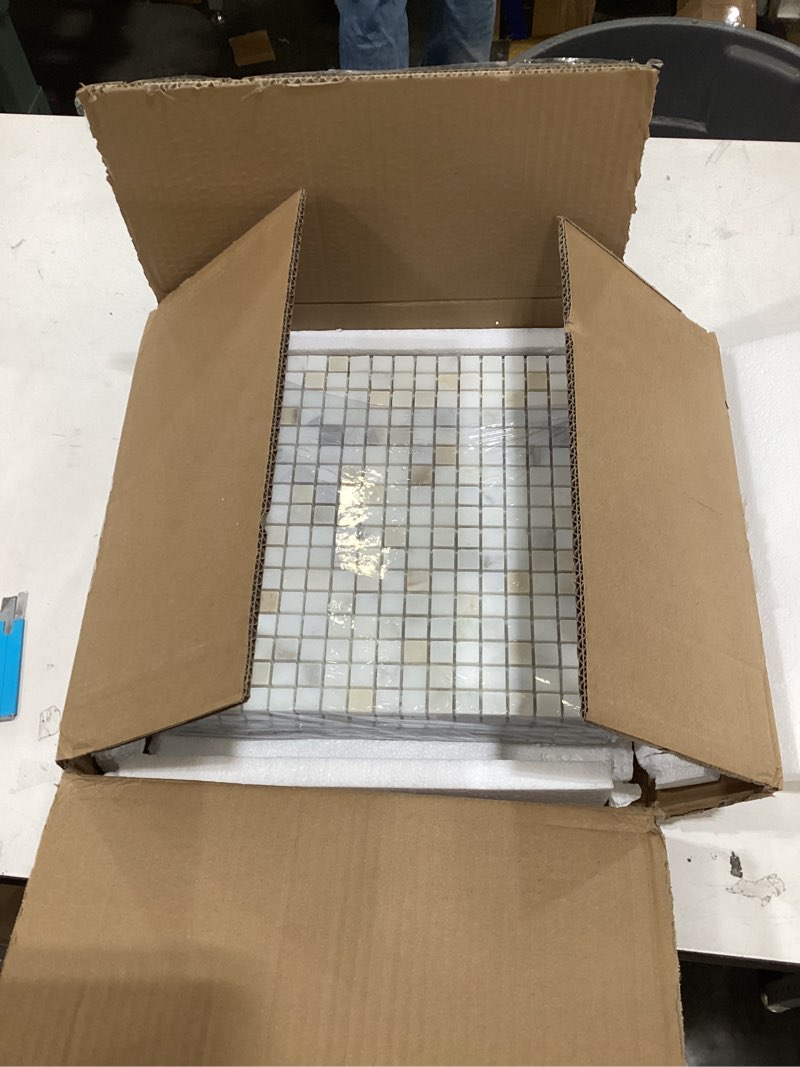 Condition photo showing As Is for Lovdeco Carrara White Marble Stone 1 Inch Square Italian Bianco Carrera Marble Mosaic Tile for Kitchen Wall Bathroom Shower Floor (5 Sheet, Honed) 1 Inch Square Carrara White-Honed