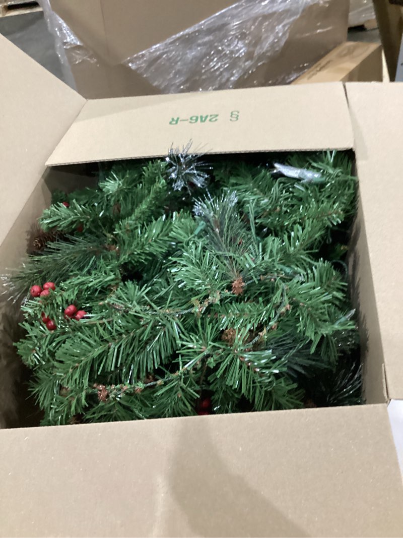 Condition photo showing Good Condition for national tree company 9 ft pre-lit crestwood spruce artificial christmas garland, christmas decoration with glitter, pinecones, red berries, 50 clear lights, 180 tips, green plug in tree