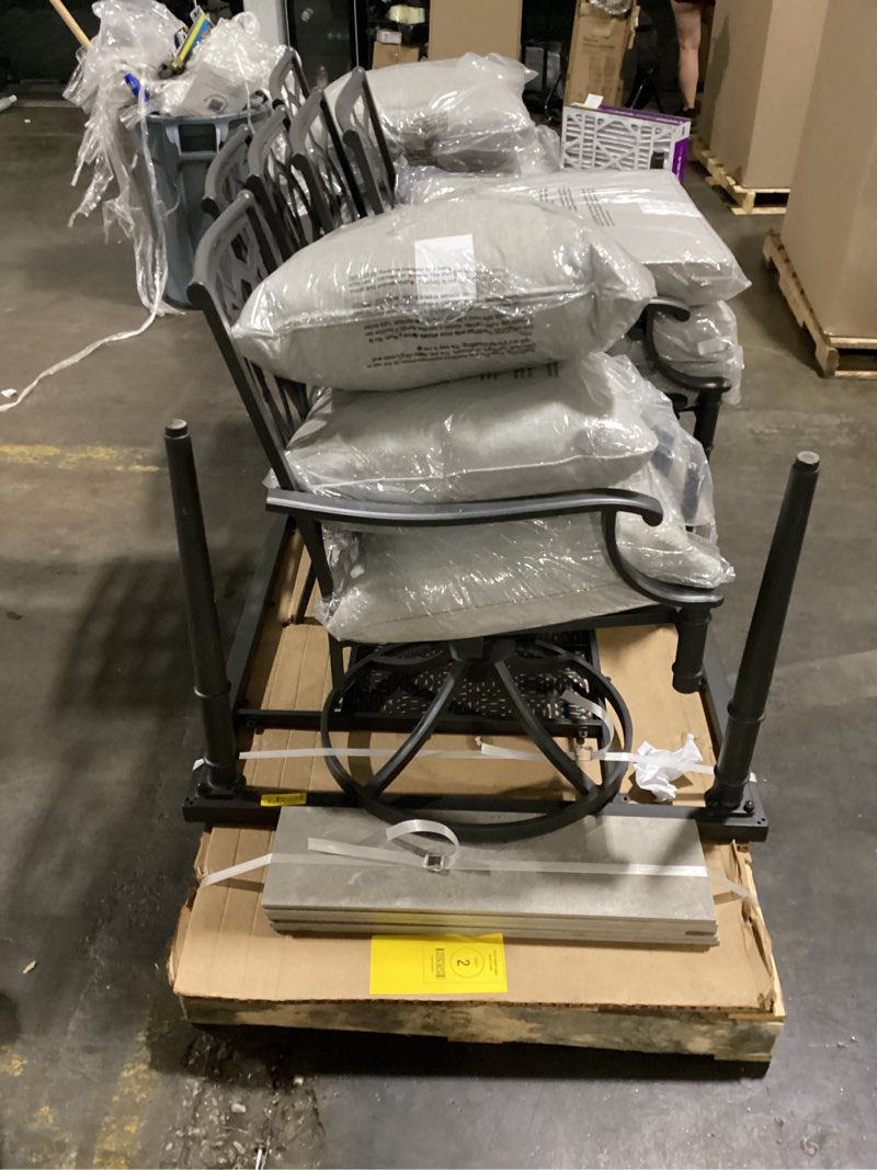 Condition photo showing Good Condition for (similar too & possibly incomplete)haxvin 6 piece outdoor dining set patio table and swivel chairs for 6 with cushions x frame