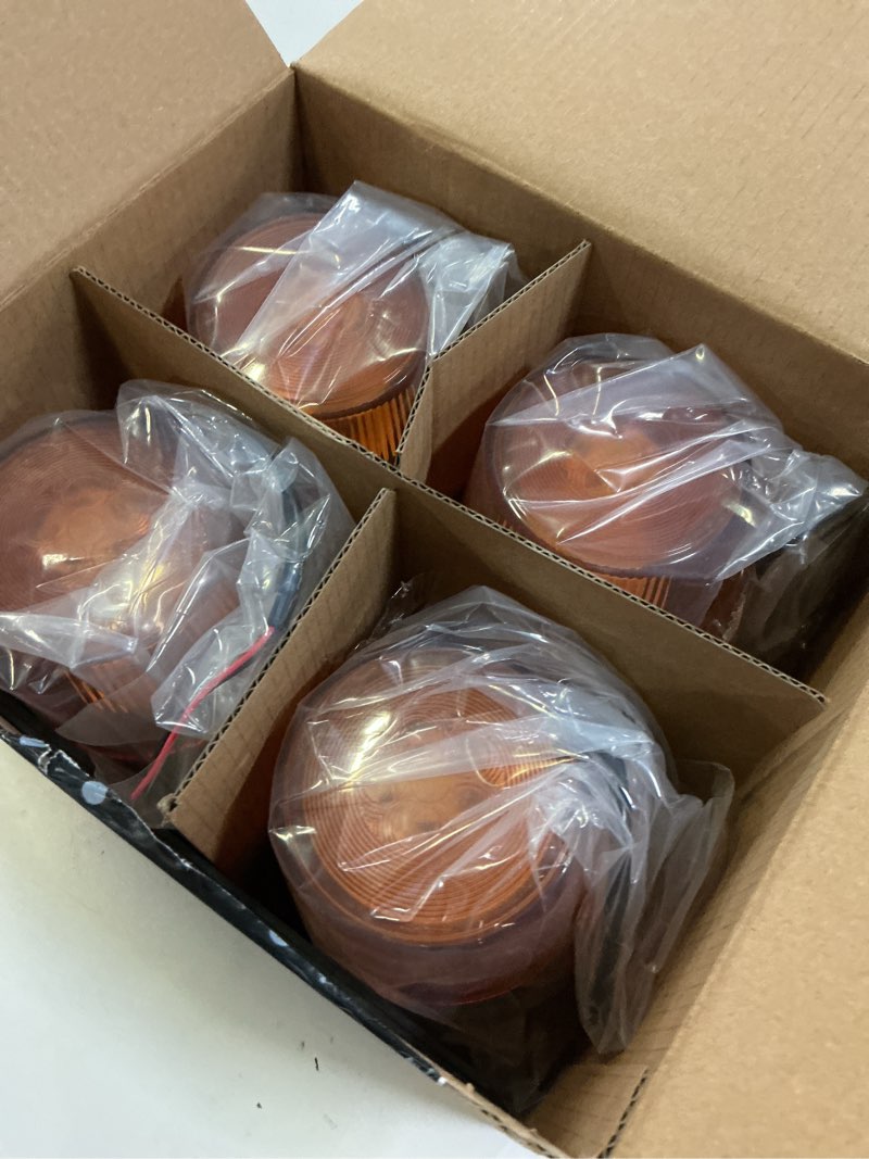 Condition photo showing New/Like New for 4pcs amber led strobe lights, flashing emergency roof top beacon, waterproof safety warning light for truck, forklift, car, trailer, tractor, atv, rv, bus, tow and construction vehicles