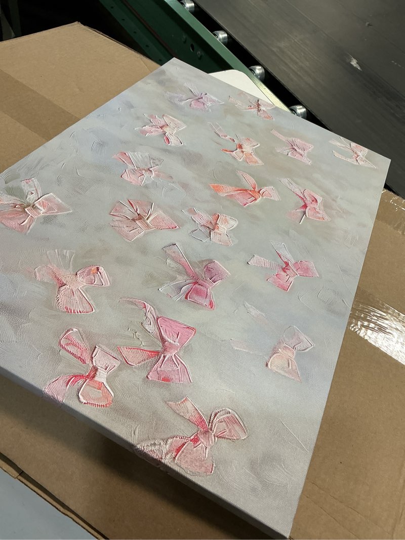 Condition photo showing Good Condition for 3D Print Trendy Pink Bow Canvas Wall Art Vintage Cute Preppy Watercolor Bow Painting Pictures Wall Decor Posters Prints Girly Aesthetic for College Apartment Bedroom Decoration Canvas-Trendy Bows 16"L x 12"W