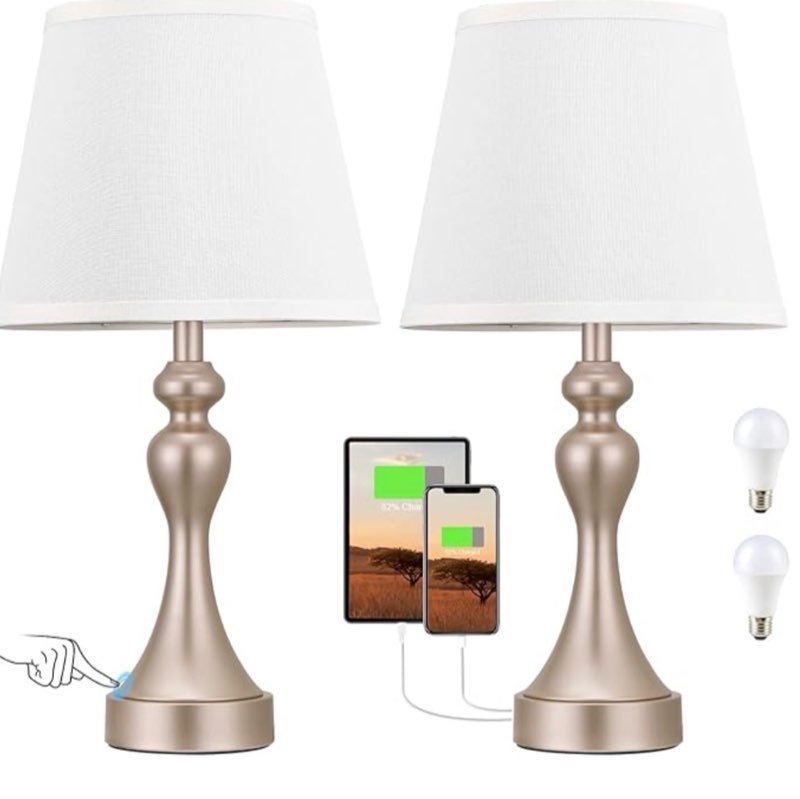 seealle touch lamps for nightstand - bedside lamps set of 2, 3 way dimmable, usb c+a for bedroom & end tables (flash-grey&white)