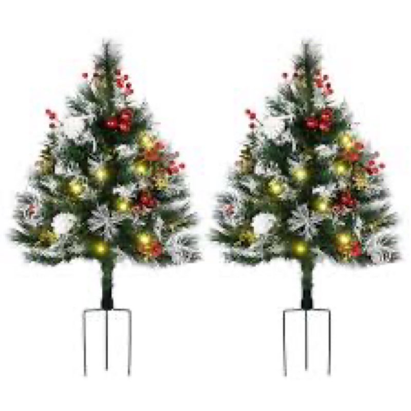 2 Pack Prelit Outdoor Christmas Tree 30 Inch, Remote Control Battery Operated with 100 Warm White Mu