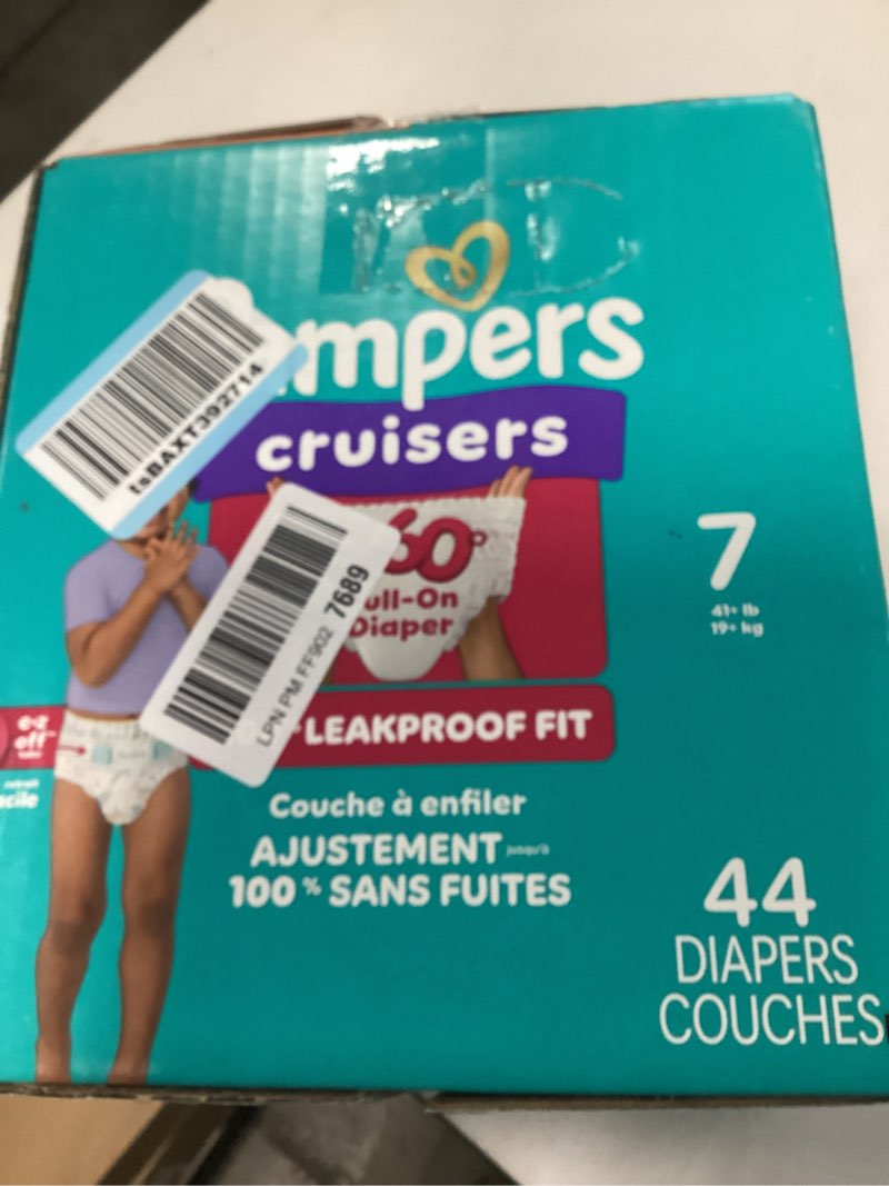 Condition photo showing New/Like New for Pampers Diapers - Cruisers 360 - Size 7, 44 Count, Babyproof up to 100% Leakproof Pull-On Diaper Size 7 44