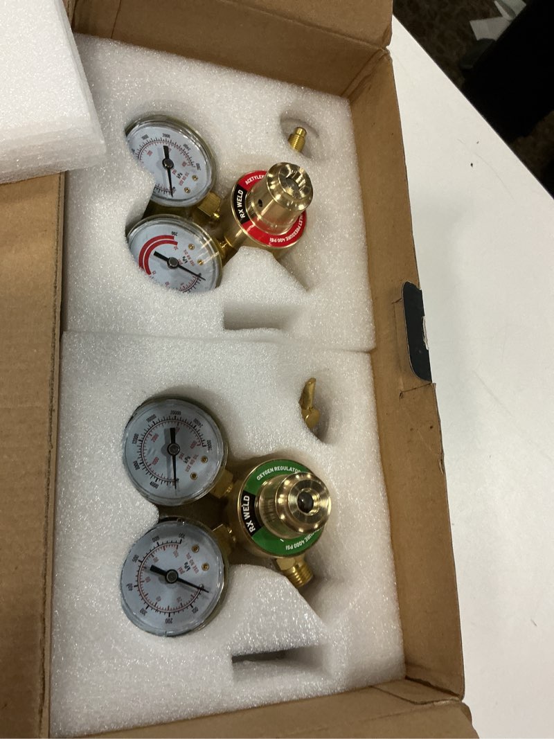Condition photo showing Good Condition for rx weld oxygen acetylene regulator set, cga-540 oxygen/cga-200 acetylene (for small mc tanks), outlet 9/16"-18 b-size outlet connection:9/16"-18 b size