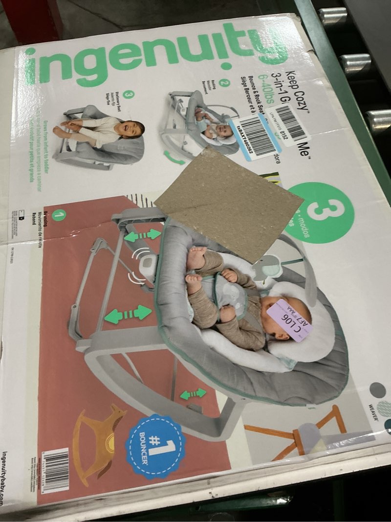Condition photo showing New/Like New for ingenuity keep cozy 3-in-1 grow with me vibrating baby bouncer, seat & infant to toddler rocker, vibrations & -toy bar, 0-30 months up to 40 lbs (weaver)