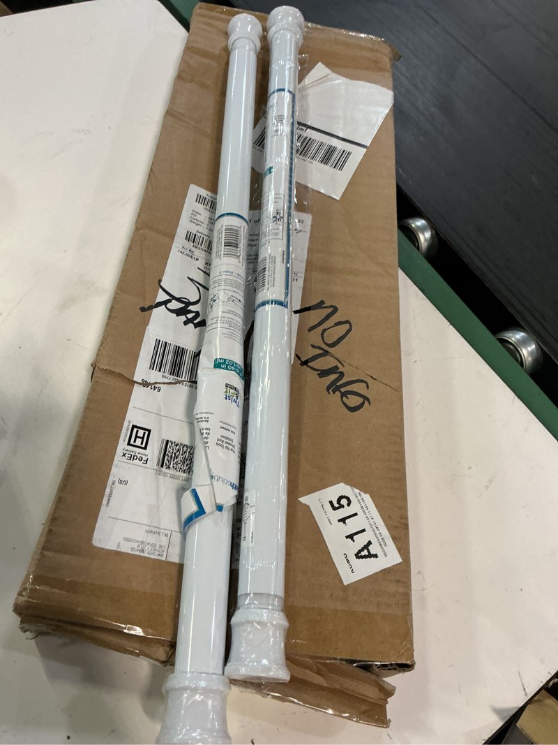 Condition photo showing New/Like New for twist hand fit no tools  24 in. to 40 in. pack of 2 steel adjustable stall-sized shower rod in white