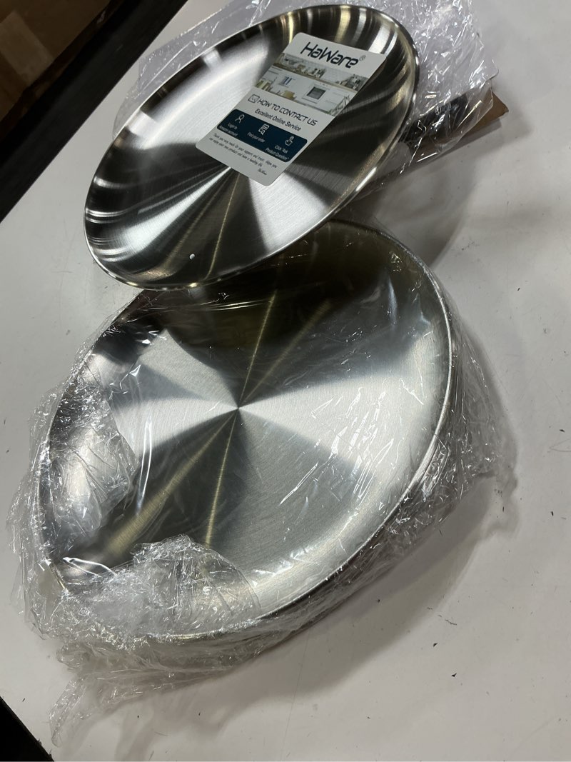 Condition photo showing Good Condition for haware 6-piece 18/8 stainless steel plates, metal 304 dinner dishes for kids toddlers children, 10 inches feeding serving camping plates, reusable and dishwasher safe 6 pieces