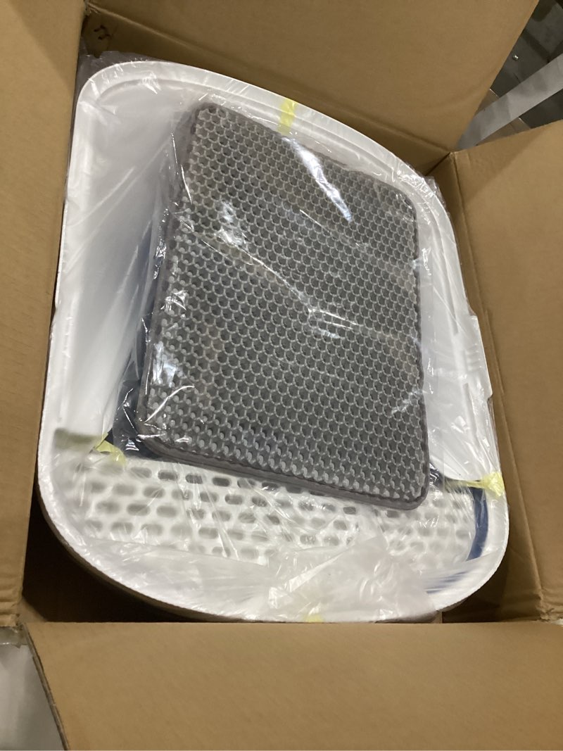 Condition photo showing New/Like New for large open cat litter box, high sided cat litter pan with shovel?hidden storage space, anti-splash litter?prevents urine leakage, semi-enclosed cat litter toilet for kittens/adult cats