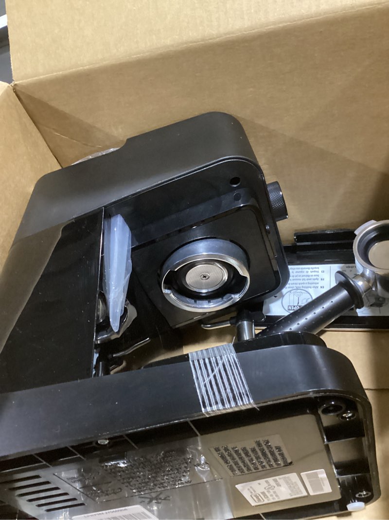 Condition photo showing As Is for de'longhi stilosa manual espresso machine, compact coffee maker, 15 bar pump pressure, manual milk frother steam wand for authentic single & double espresso, lattes & cappuccinos, tamper included stliosa espresso machine