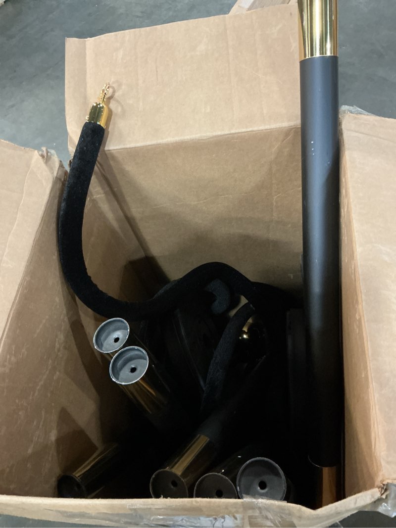 Condition photo showing As Is for stanchions and velvet ropes, 6 pcs crowd control barriers w/ 4 black velvet rope
