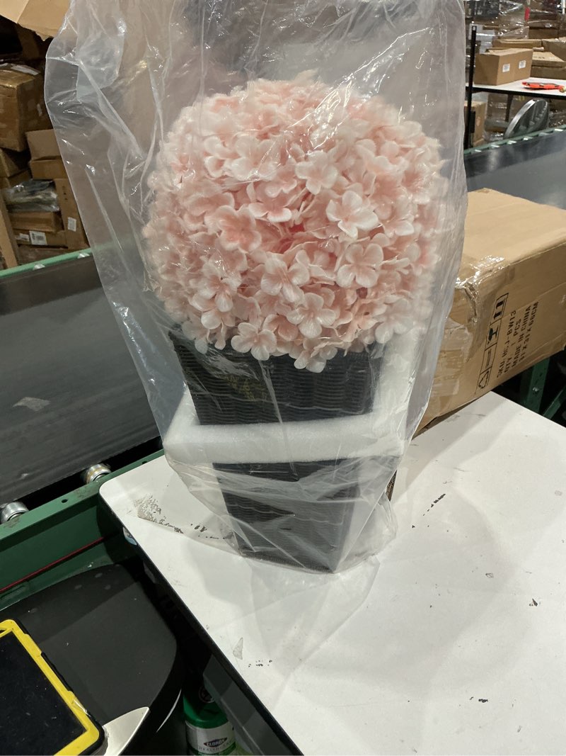 Condition photo showing Good Condition for 26\" artificial topiary plants with lights, pink large topiary balls artificial outdoor weather resistant with pot outdoor front porch decor
