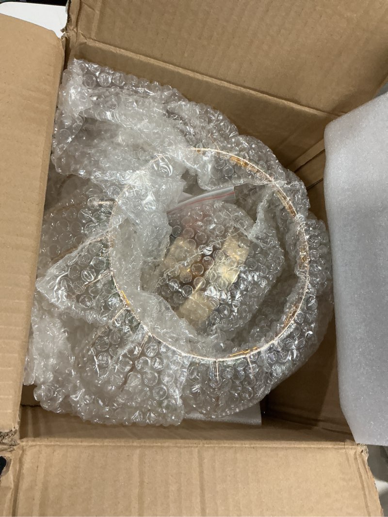 Condition photo showing New/Like New for anwio crystal semi flush mount ceiling light fixture, gold chandelier hallway lights, modern crystal chandelier for entryway corridor closet foyer bathroom kitchen, e26, 9inch gold m