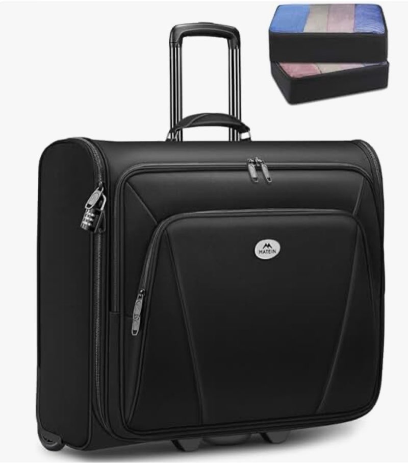 matein rolling garment bag with 2 packing cubes, large check-in travel garment bags with 17.3 inch l