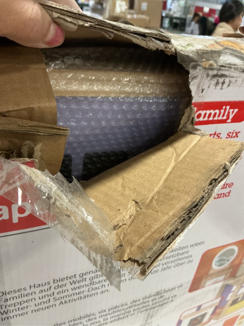 Condition photo showing Good Condition for All Seasons Kids Wooden Dollhouse by Hape | Award Winning 3 Story Dolls House Toy with Furniture, Accessories, Movable Stairs and Reversible Season Theme L: 23.6, W: 11.8, H: 28.9 inch