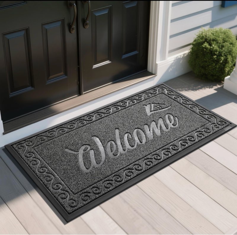 Yimobra Welcome Mat, Heavy Duty Sturdy Door Mats for Home Entrance Outdoor Indoor, Front Doormat for Outside Patio Floor Entry Porch Garage Office, Waterproof, Low Profile, 47 x 24, Black Grey