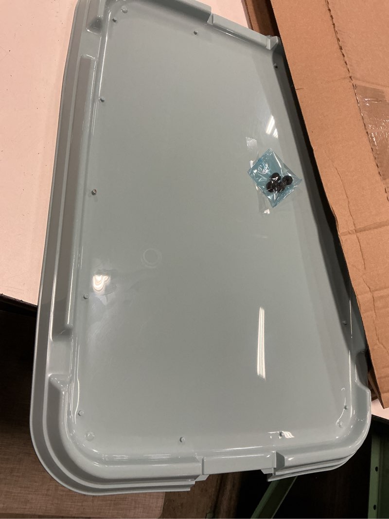 Condition photo showing As Is for (incomplete)iris usa pee pad holder  fits 17 x24  or larger  medium  puppy dog pad hoder  secured latches  non-skid rubber feet  high polish finish for easy cleaning  leak protection  dog potty tray  blue