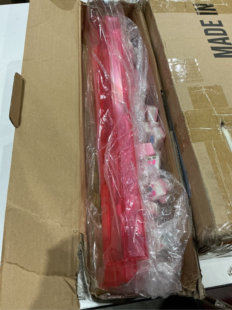 Condition photo showing As Is for aomercare american mahjong tiles set, 166 white tiles, 4 color racks & pushers, complete western mahjong set with blue carrying bag for beginners & experts (pink)